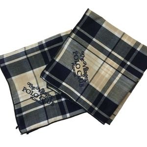 2 Men Hankies Blue Gray Plaid Handkerchief Pocket Square 13" Florida Polo Club